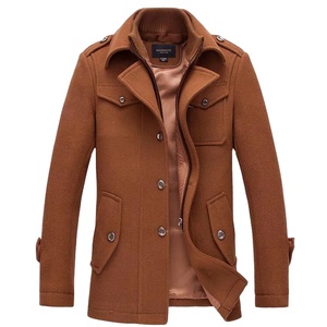 <span class=keywords><strong>Manteau</strong></span> en Laine Homme Automne <span class=keywords><strong>Hiver</strong></span>, Pardessus Business avec Col Tailleur, Motif Trench Brodé en Tissu Tricoté - Product Image 2