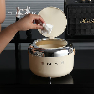 Cubo de Basura Portátil Smar, Redondo, Color Crema, con Tapa, para Uso en Interiores - Product Image 3