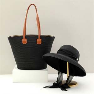 Sombrero de Paja de Ala Ancha Unisex al por Mayor con Bordado a Mano a Cuadros y Bolsa de Papel Tejida de Gran Capacidad para Playa, Esquí y Viajes - Product Image 2