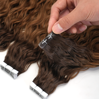 Extensiones de Cabello Virgen Ruso con Cinta Adhesiva Invisible, Cabello Humano 100% Ondulado, Fábrica LanXun