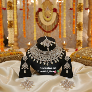 <b>Gold</b> Plated Brass Zircon Ethnic Bridal Jewelry <b>Set</b> Choker Necklace Drop Earrings Tikka High Quality Wedding Engagement Gift - Product Image 3