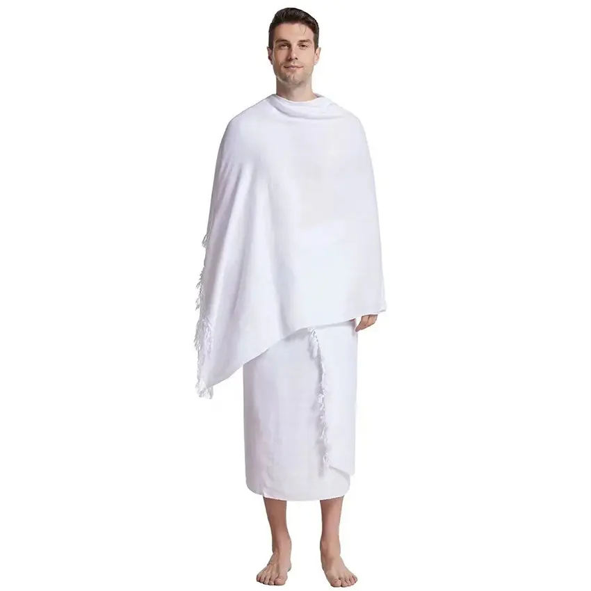 Luxury White Jacquard Woven Custom Muslim Arabia Hajj Worship Towel Men's Prayer Shawls