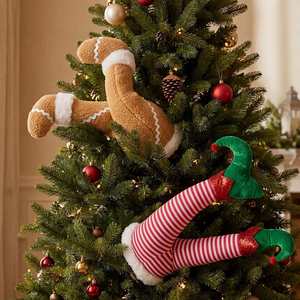 <b>Christmas</b> Xmas Indoor Tree Topper <b>Decor</b> Stuffed Elf <b>Gingerbread</b> Legs Fabric Holiday Leg Ornaments - Product Image 1