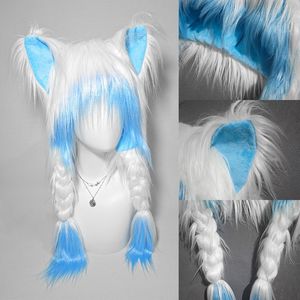Bonnet de perruque noir et rouge avec oreilles de chat, chapeau en peluche pour costume de cosplay - Product Image 2