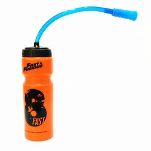 Custom Logo 700ml Sports Water Bottle Food Grade Bpa Free Squeeze Bike Water Bottle With Long PVC Straws For Cycling