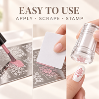 En gros, tampon de nail art en plastique transparent avec tête souple effet gelée transparente et racloir, outil de transfert DIY pour manucure, prix usine