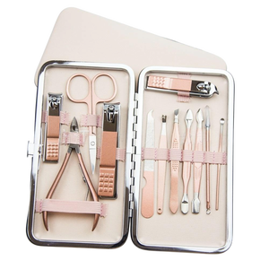 <span class=keywords><strong>Kit</strong></span> de démarrage en acier inoxydable rose doré de 12 pièces <span class=keywords><strong>pour</strong></span> <span class=keywords><strong>manucure</strong></span> et pédicure, fabrication de ciseaux à ongles courbés, logo personnalisé - Product Image 1