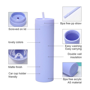 Gobelet isotherme mince en acrylique à double paroi de 16 oz, blanc, avec paille et couvercle, qualité alimentaire, pour café <span class=keywords><strong>froid</strong></span>, idéal pour la vente en gros et les cadeaux promotionnels - Product Image 5