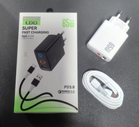 Cargador de Pared USB Tipo C PD de 65W con 2 Puertos, Enchufe EU/US, Carga Rápida para Teléfono Móvil