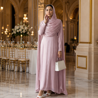 Ensemble 2 pièces sans plis avec hijab assorti, robe élégante et modeste longueur cheville, couleur unie, pour le quotidien et les fêtes, en polyester, Abaya de Dubaï