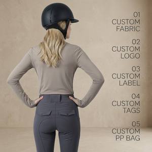 Haut d'équitation professionnel pour femme à manches longues, anti-humidité, col en V, avec passe-pouce, coupe ample/régulière - Product Image 2