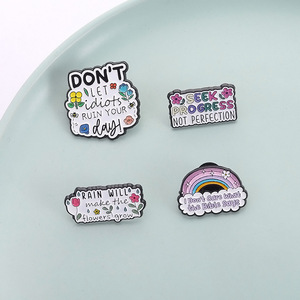 Juego <span class=keywords><strong>de</strong></span> Broches Metálicos con Diseños Florales, Arcoíris y Frases Positivas, Broches Personalizados <span class=keywords><strong>de</strong></span> Esmalte Suave para Uso Diario - Product Image 2