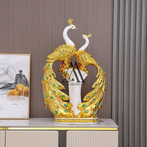 Современная декоративная статуя павлина ручной работы, сувенир, большая смола, Золотой Павлин, домашний декор - Product Image 2