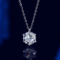 Wish Jewelry Collier pendentif de mariage en Moissanite en argent sterling 925 1-2 carats rond Excellent Cut Pass Diamond Test D Color