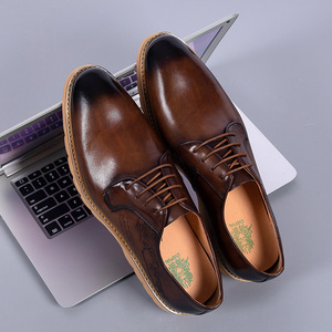 Chaussures habillées pour hommes en cuir véritable, basses, marron café, vert foncé, noir, violet foncé, semelle en caoutchouc, tailles 38-47, pour tenue formelle - Product Image 1