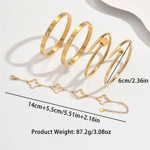 Conjunto de Brazaletes Apilables de Acero Inoxidable con Baño de Oro de 18K, Diseño de Uñas y <span class=keywords><strong>Amor</strong></span>, Joyería de Moda - Product Image 4