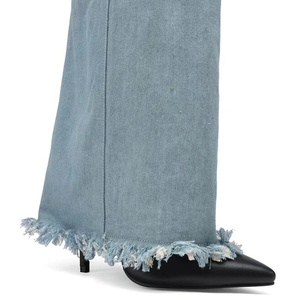Custom Styles Women Denim Overlay Over Knee High Pants Boots Ladies High Heels Shoes Folded Pointed Toe Jeans Long <b>Booties</b> - Product Image 6