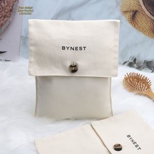 Promotional Abrasion Resistant Cotton Twill <b>Envelop</b> Button Bag Makeup Dust Cloth <b>White</b> Cotton Twill Custom Logo Size Pouch - Product Image 1