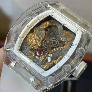 Reloj Mecánico de Hombre RM en Oferta, con Cristal de Zafiro Transparente, Forma de Barril, Diseño de Dragón Dorado en 3D, Esfera Esqueletizada, Alta Calidad - Product Image 2
