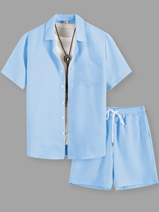 Completo Casual da Uomo a Due Pezzi: Camicia a Maniche Corte con Apertura Frontale e Pantaloncini con Coulisse e Tasche Laterali - Product Image 1