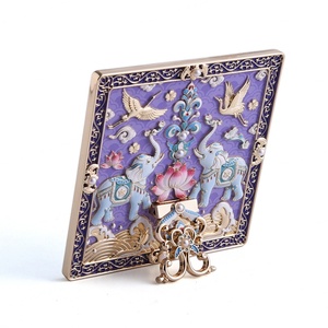 Light Gold Metal Type 3D Embossed Logo Colorful UV Printing Elephant Crane Character Square Shape Stand <b>Compact</b> <b>Mirror</b> - Product Image 5