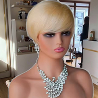 Perruques courtes en cheveux humains, perruques de cheveux brésiliens droits coupe Pixie pour femmes noires, perruques sans colle bon marché fabriquées à la machine, vente en gros