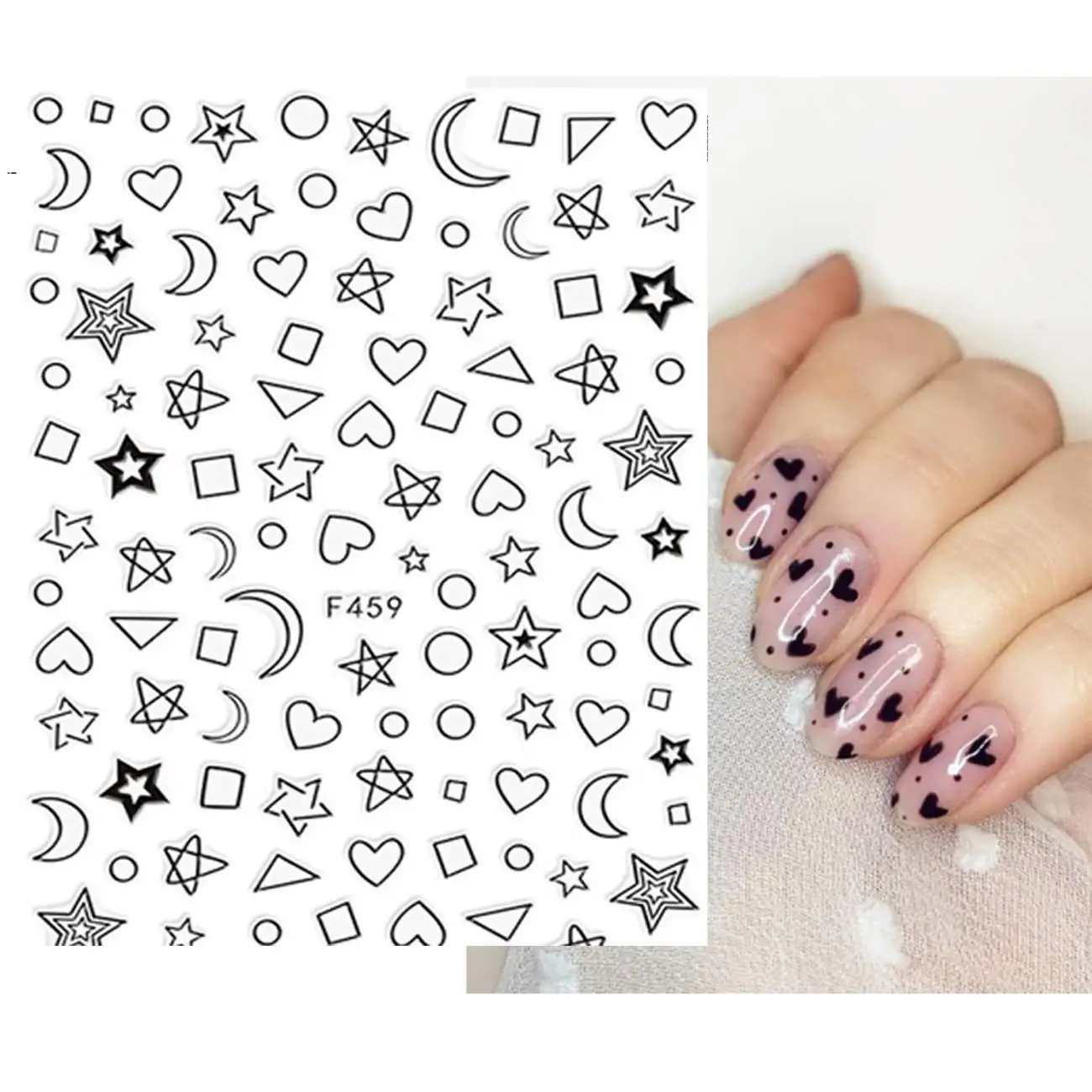 Stars and Moons Sky Designs Nail Art Stickers & Nail Decals 3D Metallic Gold and Black Color
