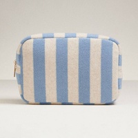 BSCI-zertifizierte Fabrik Reise-Kosmetiktasche für Damen, gestreift, blau, Frottee, Hautpflege, Strand-Kulturtasche für den Sommer