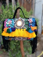 Sac Banjara artisanal indien pour femme, en coton assorti, fait main, patchwork coloré, design ethnique, fermeture à bouton, forme selle - Grande Vente