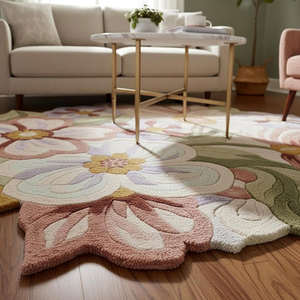 Tapis d'appoint en laine tufté à la main, motif floral artistique, fait main, pour intérieurs modernes, cadeau, décoration intérieure - Product Image 5