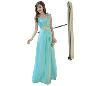 Vestido de Noche Azul Rey 2024, de Gasa y Encaje, Bordado a Mano, Sin Mangas, Romántico y Elegante, para Fiesta de Graduación, Corte en A, Largo hasta el Suelo - Product Image 1