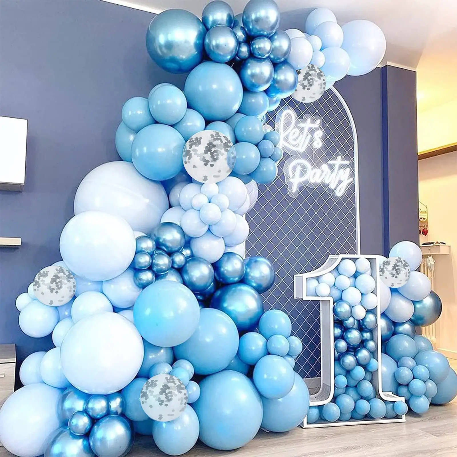 Ready in stock Blue Balloon Garland Arch Kit Metallic Blue Confetti Balloons for Baby Shower Bridal Shower Birthday Wedding