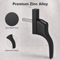 Poignée de fenêtre courbée en alliage de zinc et d'aluminium, noir satiné, 158 mm, espacement 43 mm, base carrée, pour fenêtre à battant en PVC et aluminium