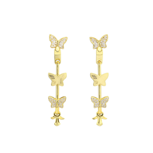 Pendientes Colgantes de Mariposa Dorada E955 para Mujer, Chapados en Oro, con Cristales de Estrás, Elegantes para Uso Diario - Product Image 1