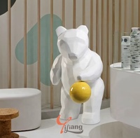 Sculpture en résine et fibre de verre sur mesure, ours blanc géométrique réaliste avec sphères jaunes, objet de collection d'art