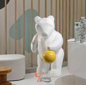 Scultura in Resina e Fibra di Vetro Personalizzata, <span class=keywords><strong>Orso</strong></span> Bianco Geometrico Realistico con Sfere Gialle, Oggetto d'Arte da Collezione - Product Image 4