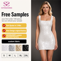 Robe Courte Personnalisée pour Femme à Paillettes, Col Carré, Bretelles Larges, Coupe Moulante, Ourlet Festonné, Robe de Soirée Cocktail, Vente en Gros