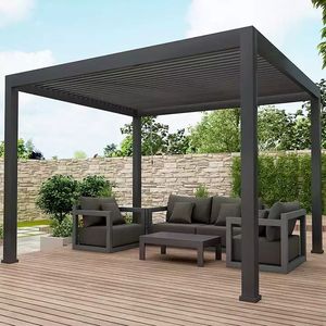 Pergola de jardin bioclimatique Double persiennes Toit électrique manuel Tailles multiples Système d'éclairage à LED résistant aux intempéries - Product Image 2