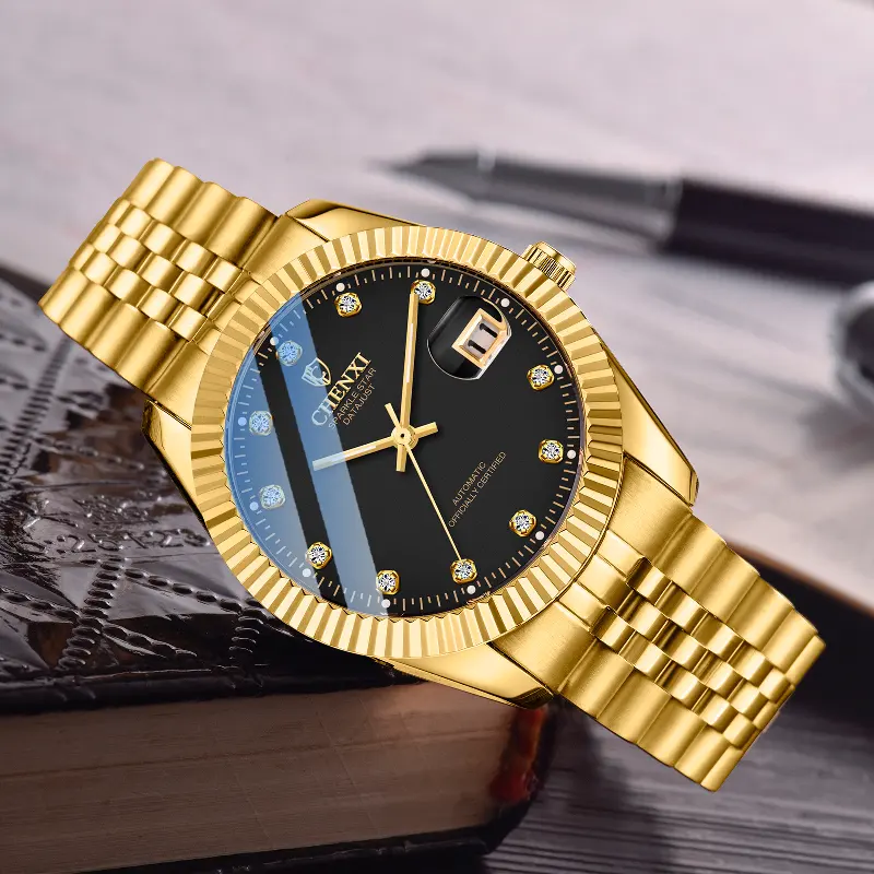 Golden Mechanical Watch Brand Steel Band Watches Fashionable Hipster Business Mechanical Watch