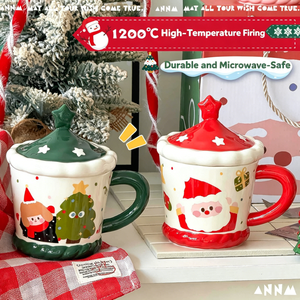 Mug à café en céramique de Noël de 480 ml avec couvercle - Passe au lave-vaisselle et au micro-ondes, sans danger pour les aliments, réutilisable, cadeau promotionnel - Product Image 3