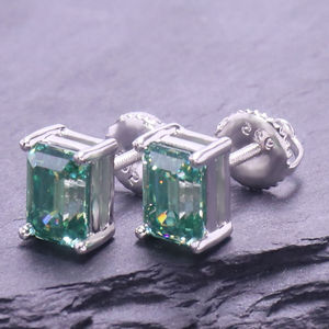 Pendientes de botón de plata chapados en oro y rodio con forma de bola de 5x7mm, moissanita de 1 quilate con engaste de garra, románticos, unisex, para mujer - Product Image 3