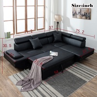 Luxus Hochwertige L-Form Wohnzimmer Sofa PU Leder Schlaf Multifunktion ssofa Cum Bett