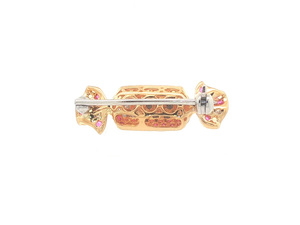 Broche en Forma de Caramelo de Oro Amarillo de 18K con Diamantes, Zafiro Rosa y Zafiro Amarillo, Joyería de Lujo para Mujer - Product Image 2