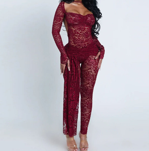 Venta al por mayor Novedades Popular 2025 Ropa de mujer Sin espalda Elegante Conjunto de encaje de 2 piezas - Product Image 1