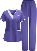 Combinaison d'infirmière pour femmes, col en V, boutons sur le devant, blanc avec bordure contrastée, uniforme médical pour hôpital et clinique