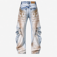 DiZNEW Jean Baggy Streetwear en Denim à Triple Fermeture Éclair, Teinture Effet Boue Avant-gardiste, avec Broderie de Perles Cyber Sigilism