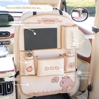 Organisateur de siège de voiture en cuir, design ours de dessin animé, protection anti-coup de pied, sac de rangement multifonctionnel anti-salissures, accessoire automobile