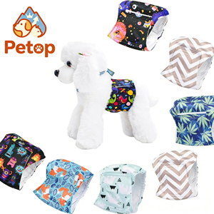 Petop <span class=keywords><strong>Couches</strong></span> lavables réutilisables pour chiens mâles et femelles avec protection anti-fuite et ajustables, bleu et blanc - Product Image 1
