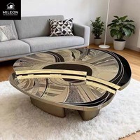 Table basse de luxe de designer, forme nuage irrégulière, en acier inoxydable gravé, pour salon, maison ou projet hôtelier