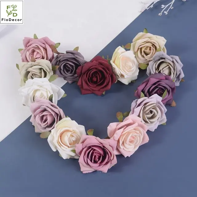 Têtes de roses artificielles européennes de haute qualité, fleurs en soie Style forêt, têtes de roses DIY pour cadeau de Festival de mariage